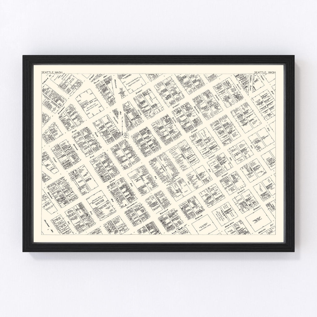 Vintage Map of Seattle, WA Business Section 1929