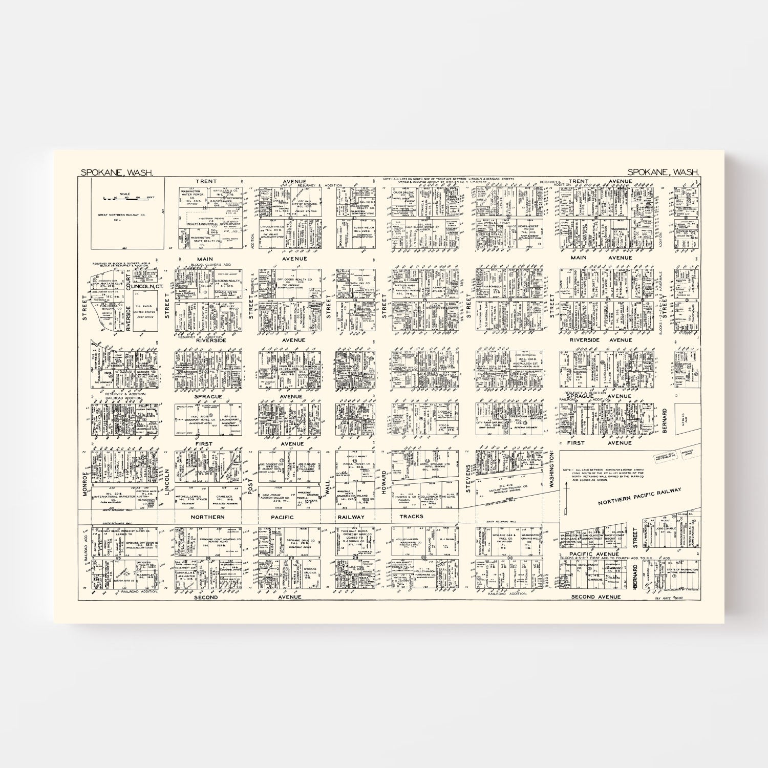Vintage Map of Spokane, WA Business Section 1929