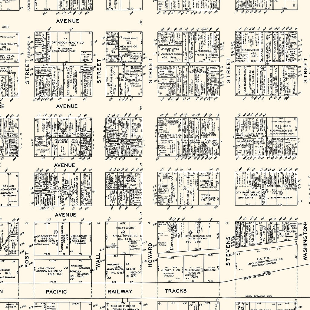 Vintage Map of Spokane, WA Business Section 1929
