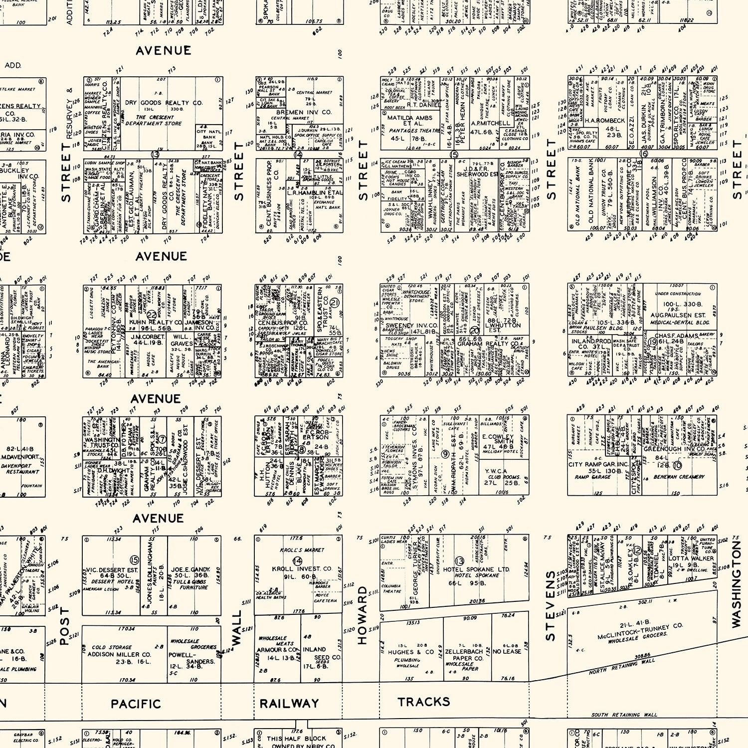 Vintage Map of Spokane, WA Business Section 1929