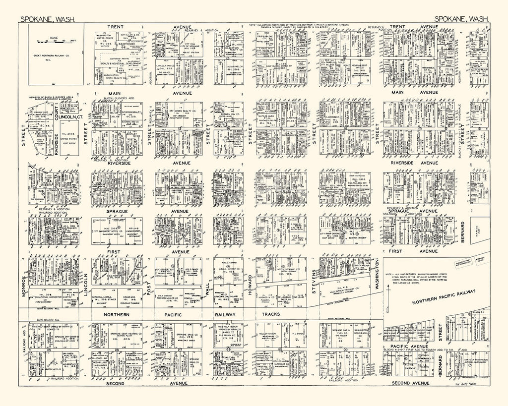 Vintage Map of Spokane, WA Business Section 1929