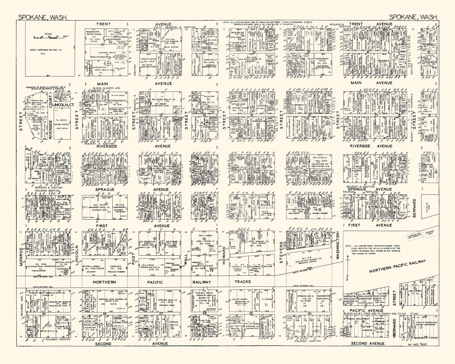 Vintage Map of Spokane, WA Business Section 1929