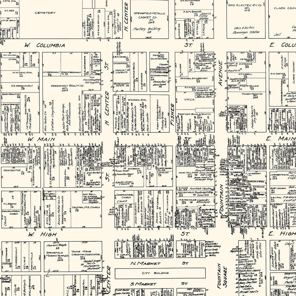 Vintage Map of Springfield, OH Business Section 1929