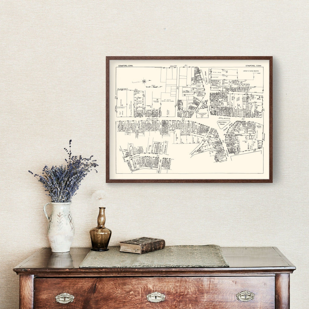 Vintage Map of Stamford, CT Business Section 1929