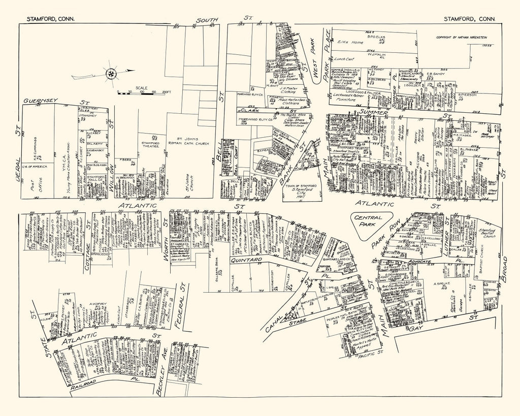Vintage Map of Stamford, CT Business Section 1929