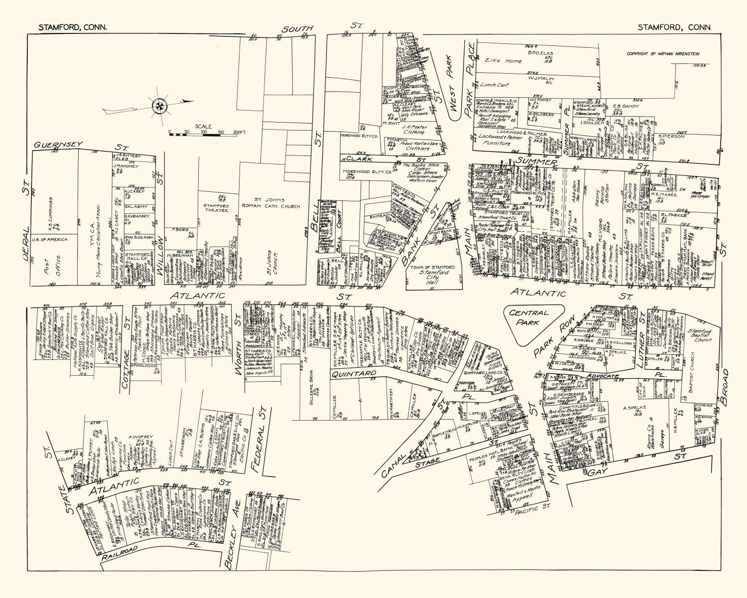 Vintage Map of Stamford, CT Business Section 1929