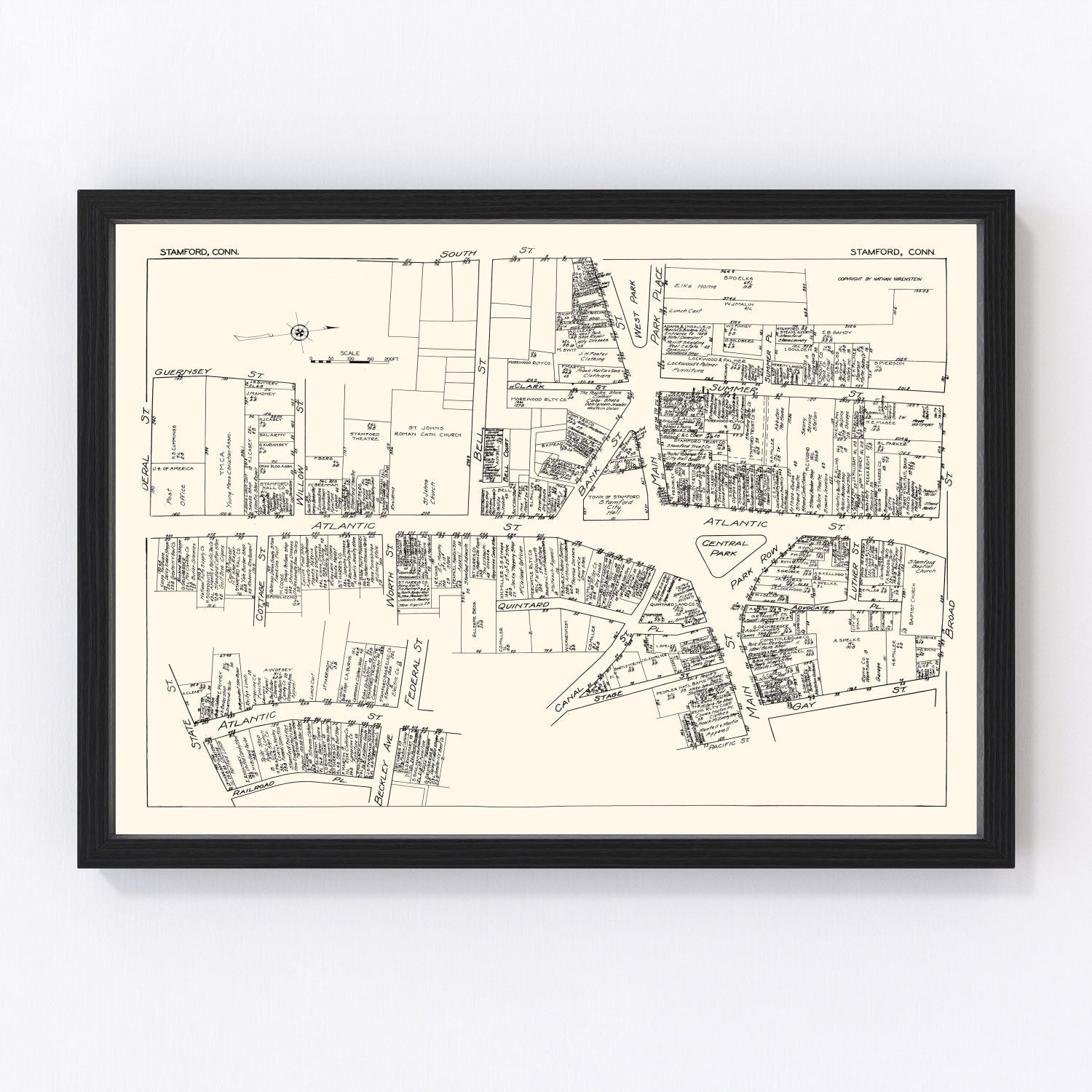 Vintage Map of Stamford, CT Business Section 1929