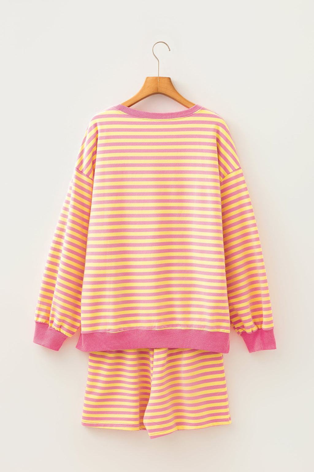 Stripe Colorblock Trim Long Sleeve Top & Shorts Set