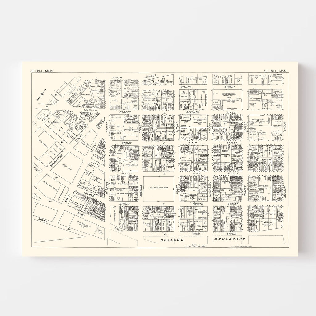 Vintage Map of St. Paul, MN Business Section 1929