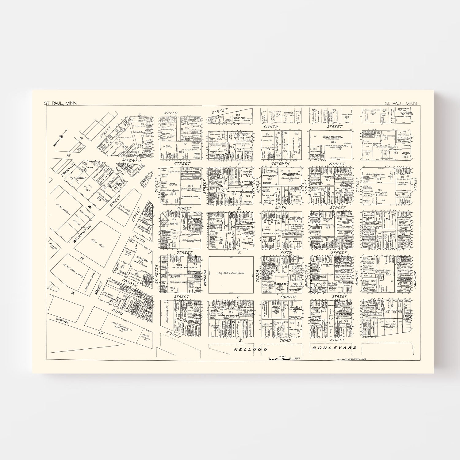Vintage Map of St. Paul, MN Business Section 1929