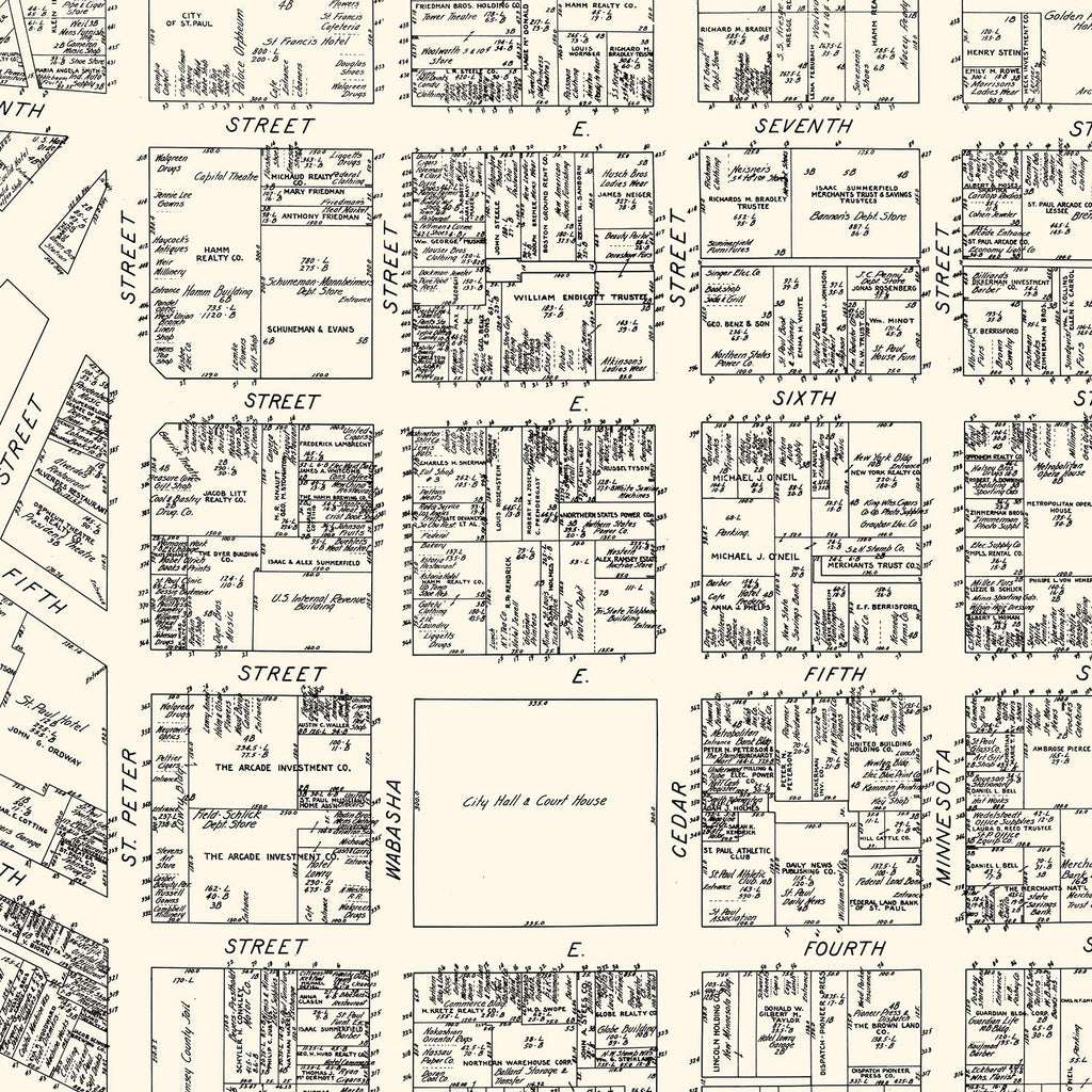 Vintage Map of St. Paul, MN Business Section 1929
