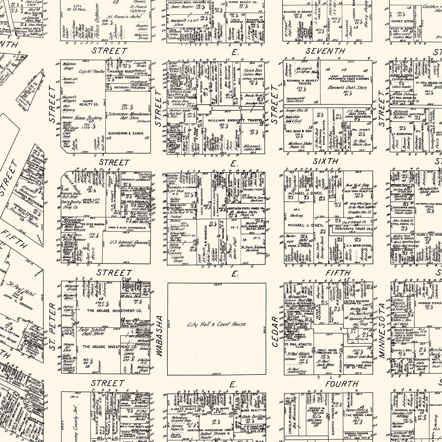 Vintage Map of St. Paul, MN Business Section 1929