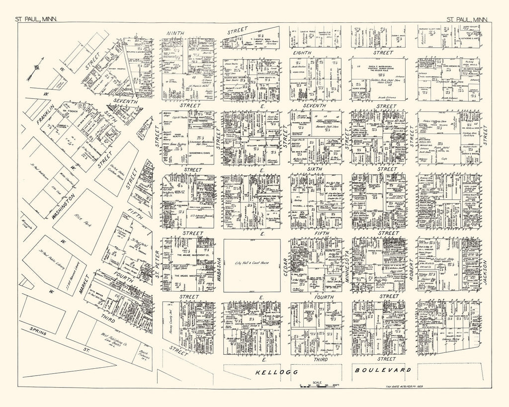 Vintage Map of St. Paul, MN Business Section 1929