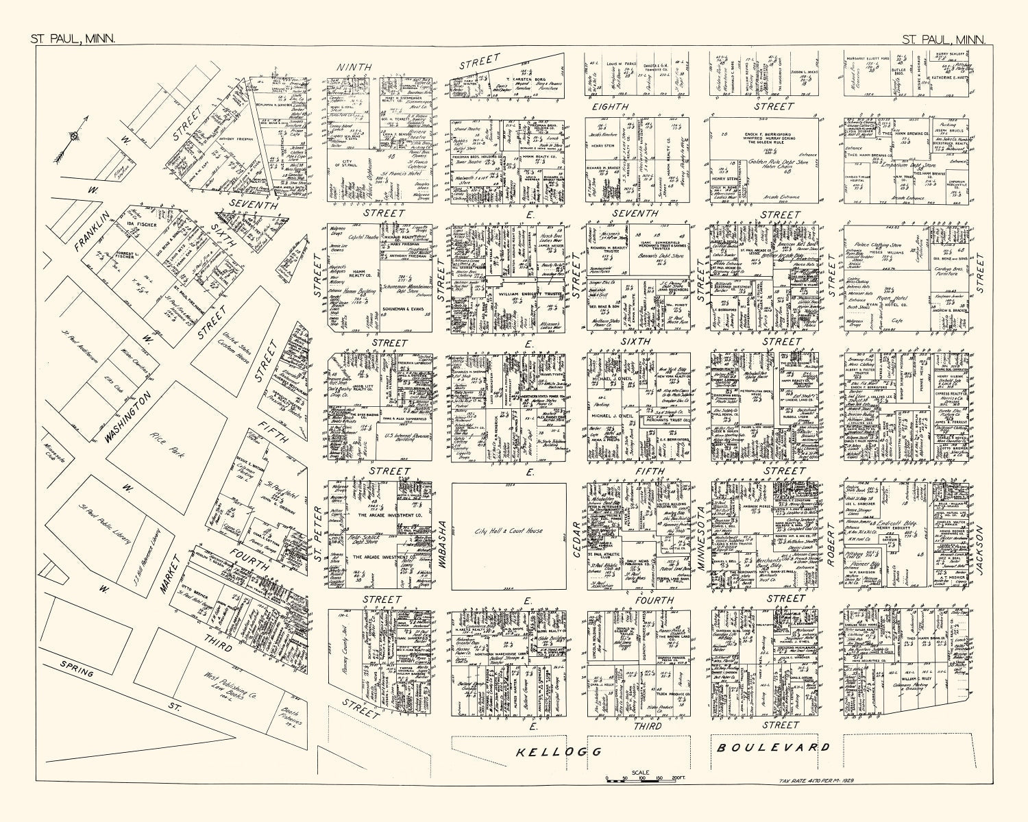 Vintage Map of St. Paul, MN Business Section 1929