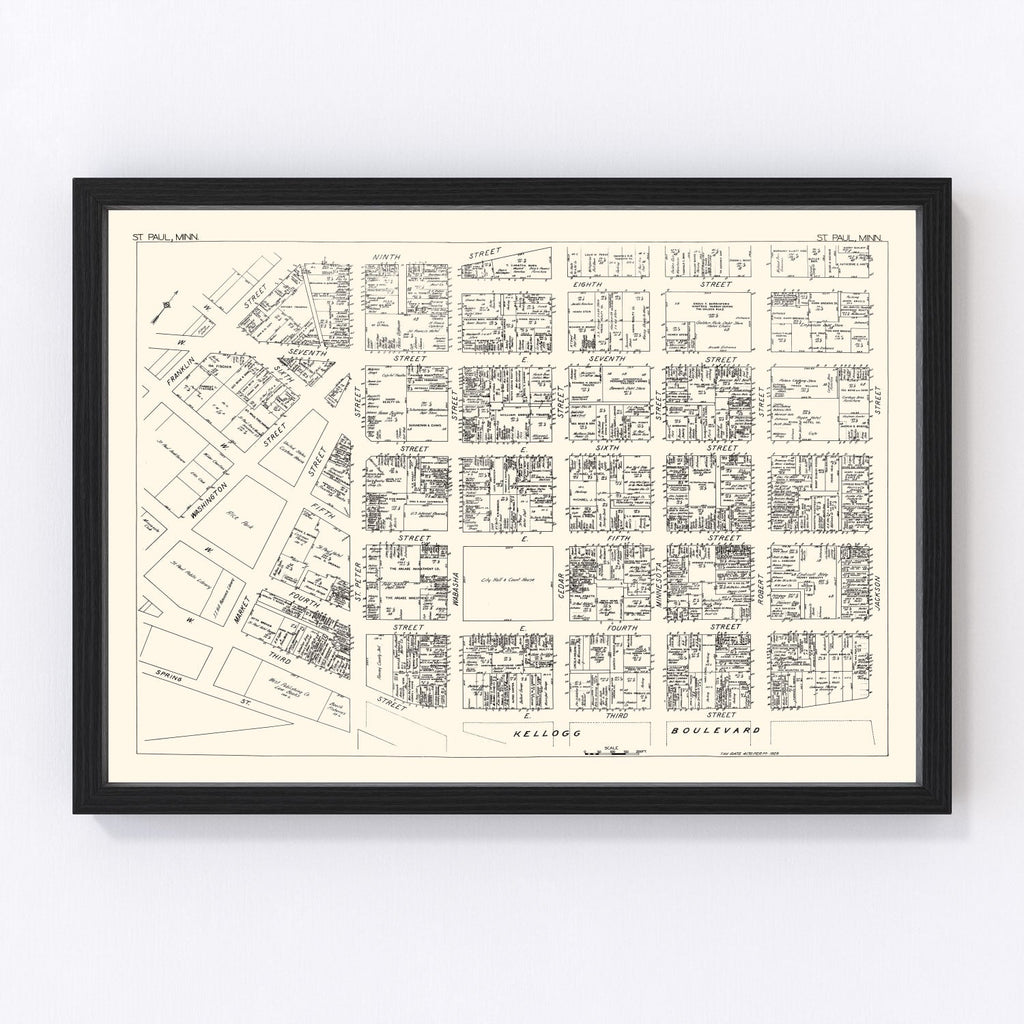 Vintage Map of St. Paul, MN Business Section 1929