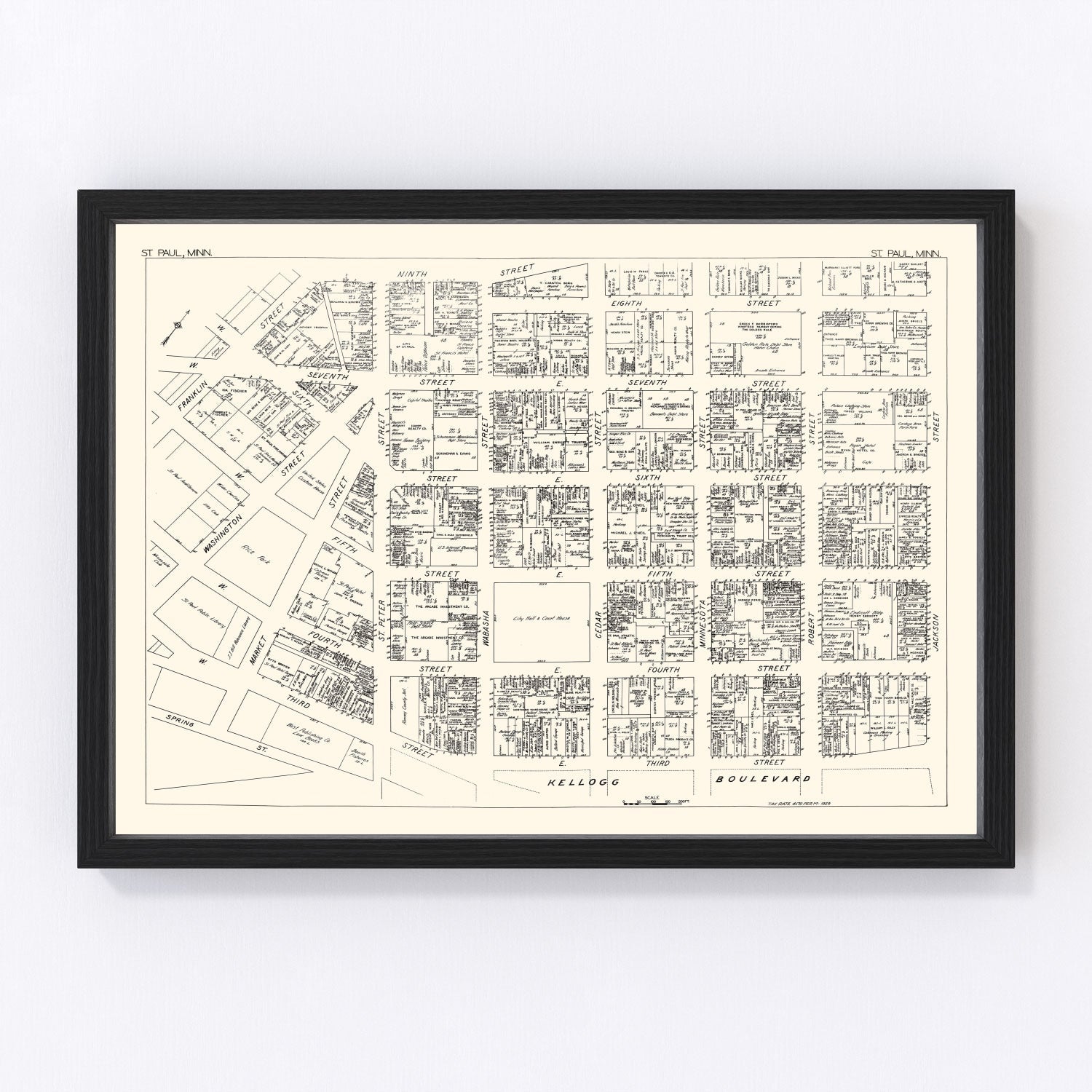 Vintage Map of St. Paul, MN Business Section 1929