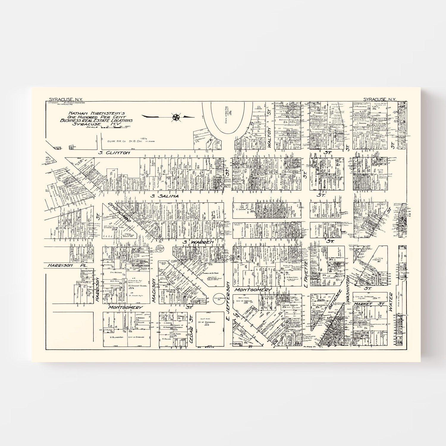 Vintage Map of Syracuse, NY Business Section 1929