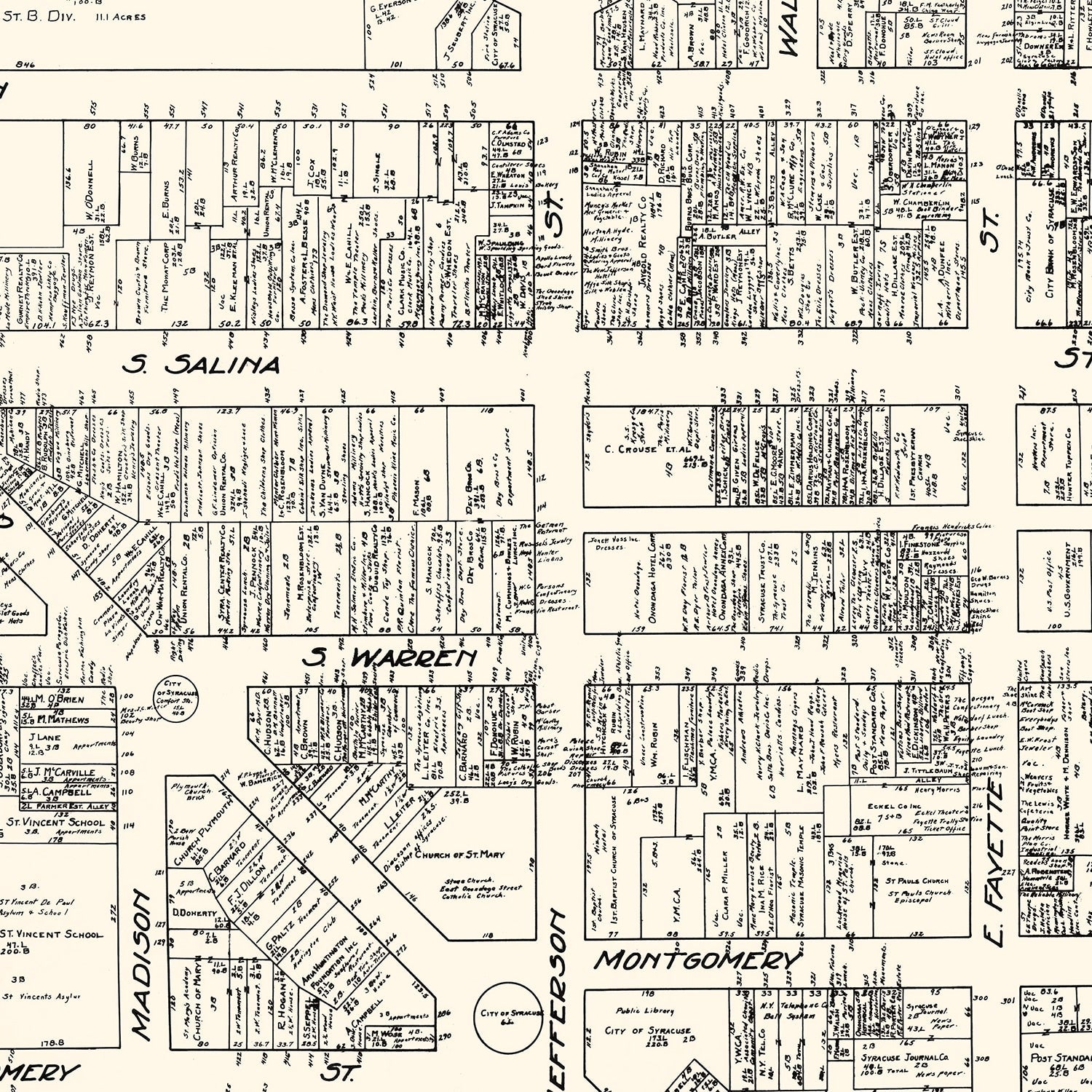 Vintage Map of Syracuse, NY Business Section 1929