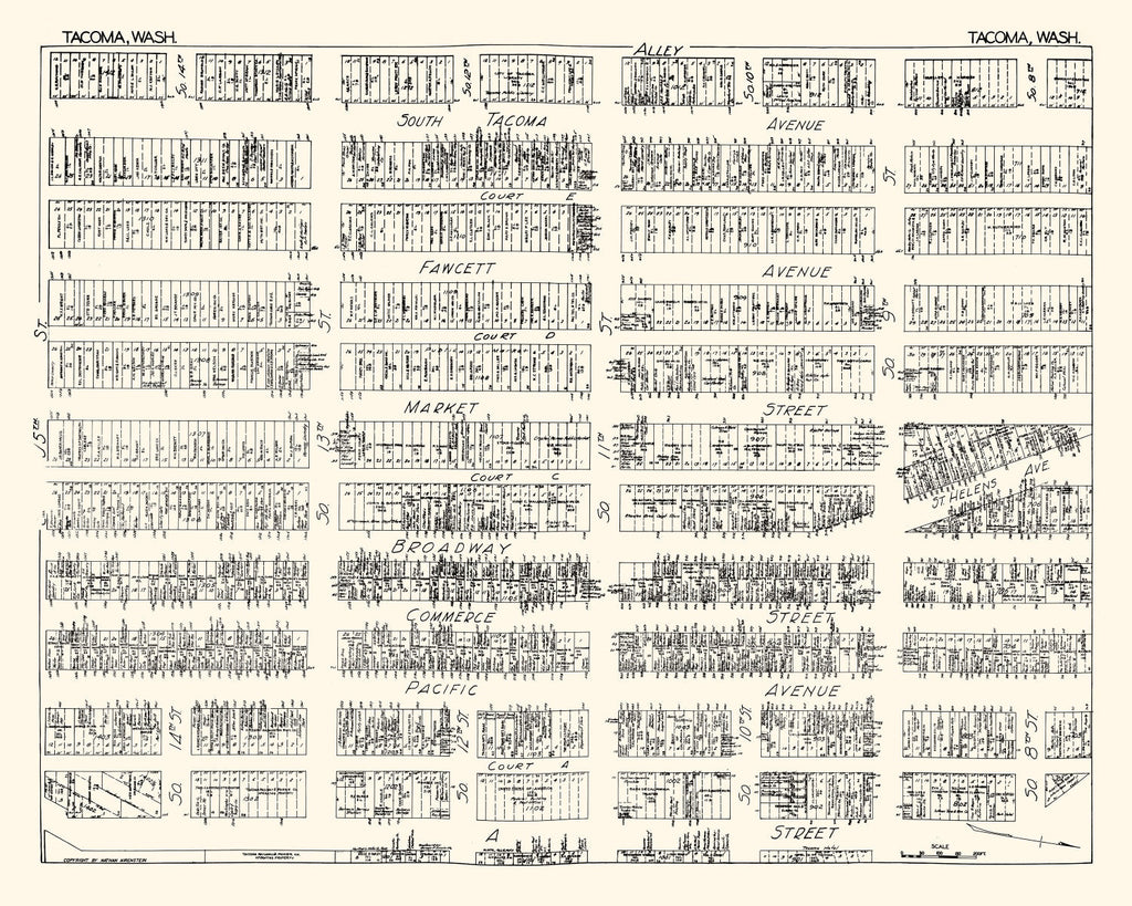 Vintage Map of Tacoma, WA Business Section 1929