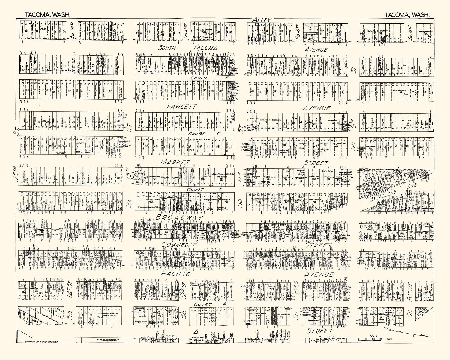 Vintage Map of Tacoma, WA Business Section 1929