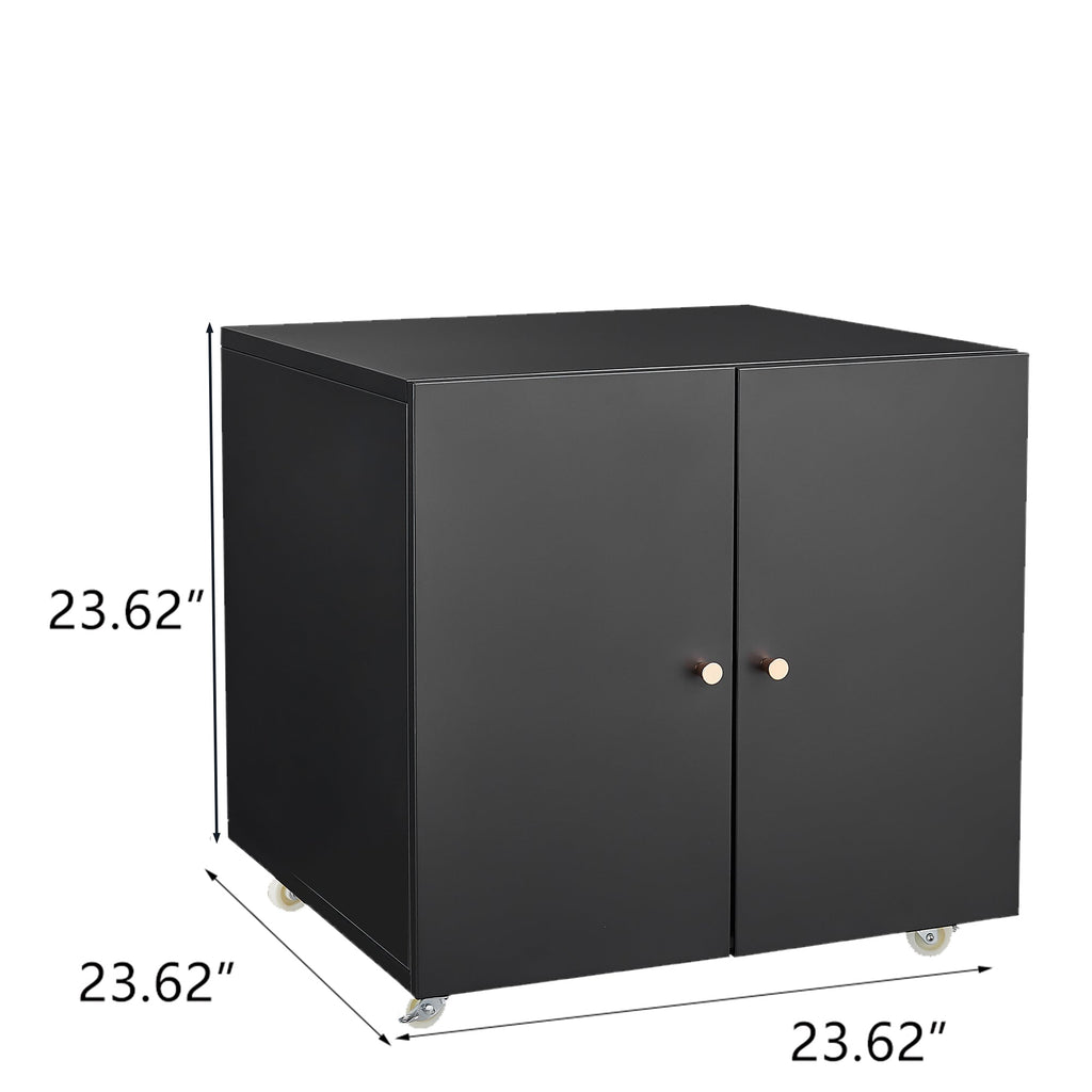 Modern Office Copier Cabinet Black 2 Door Steel Mobile Pedestal File Printer Stand