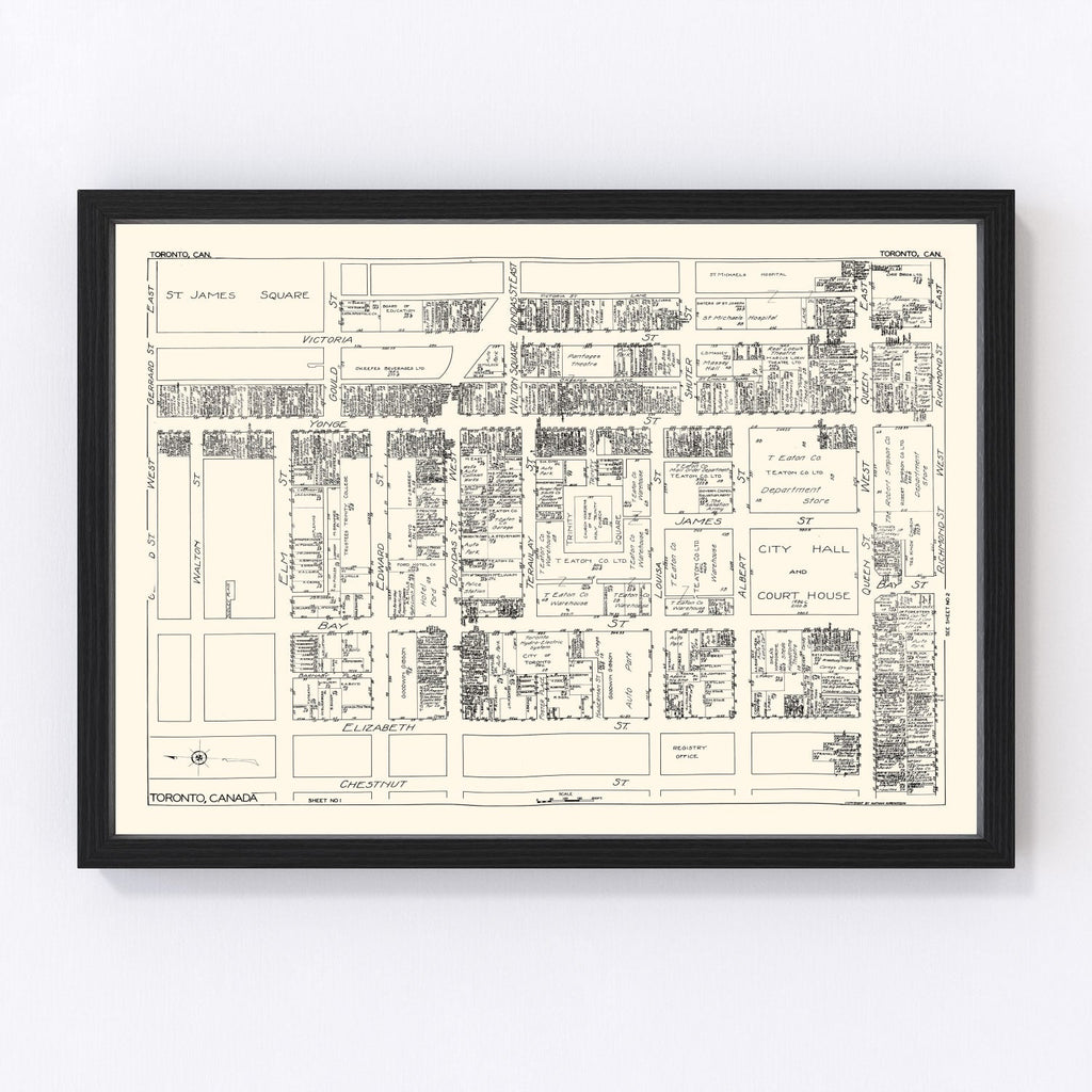 Vintage Map of Toronto, Canada 1929