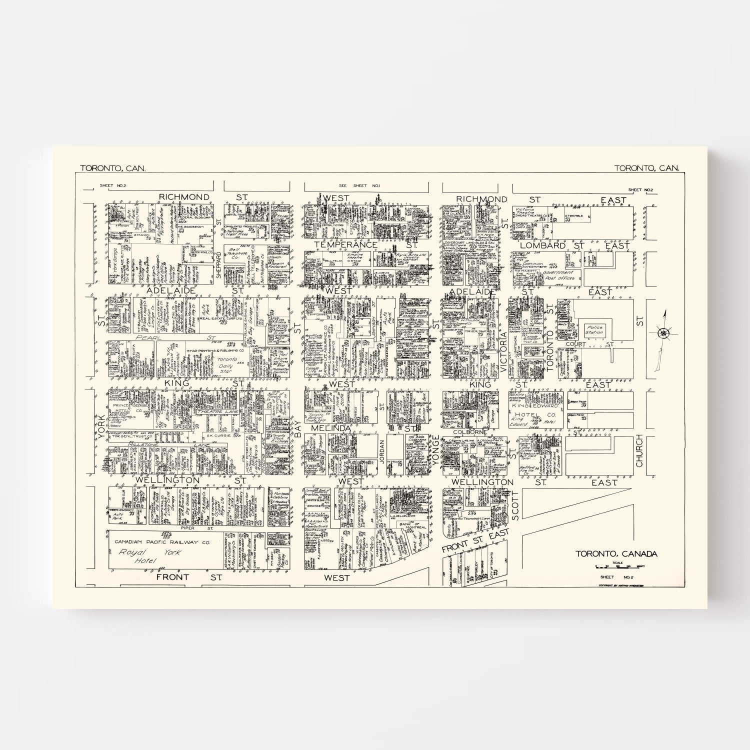 Vintage Map of Toronto, Canada 1929