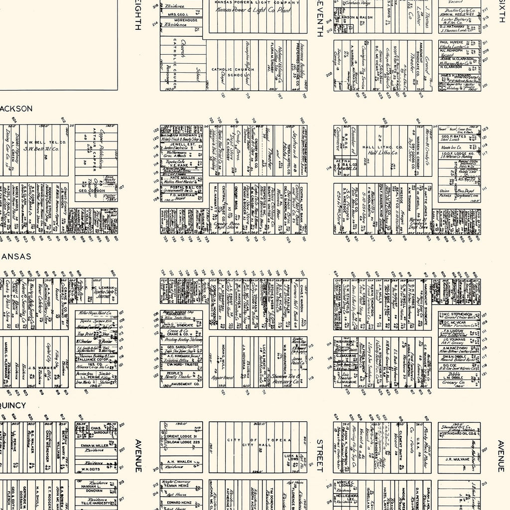 Vintage Map of Topeka, KS Business Section 1929