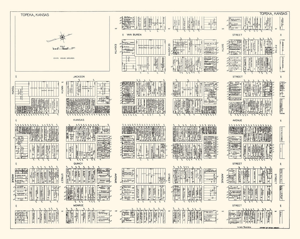 Vintage Map of Topeka, KS Business Section 1929