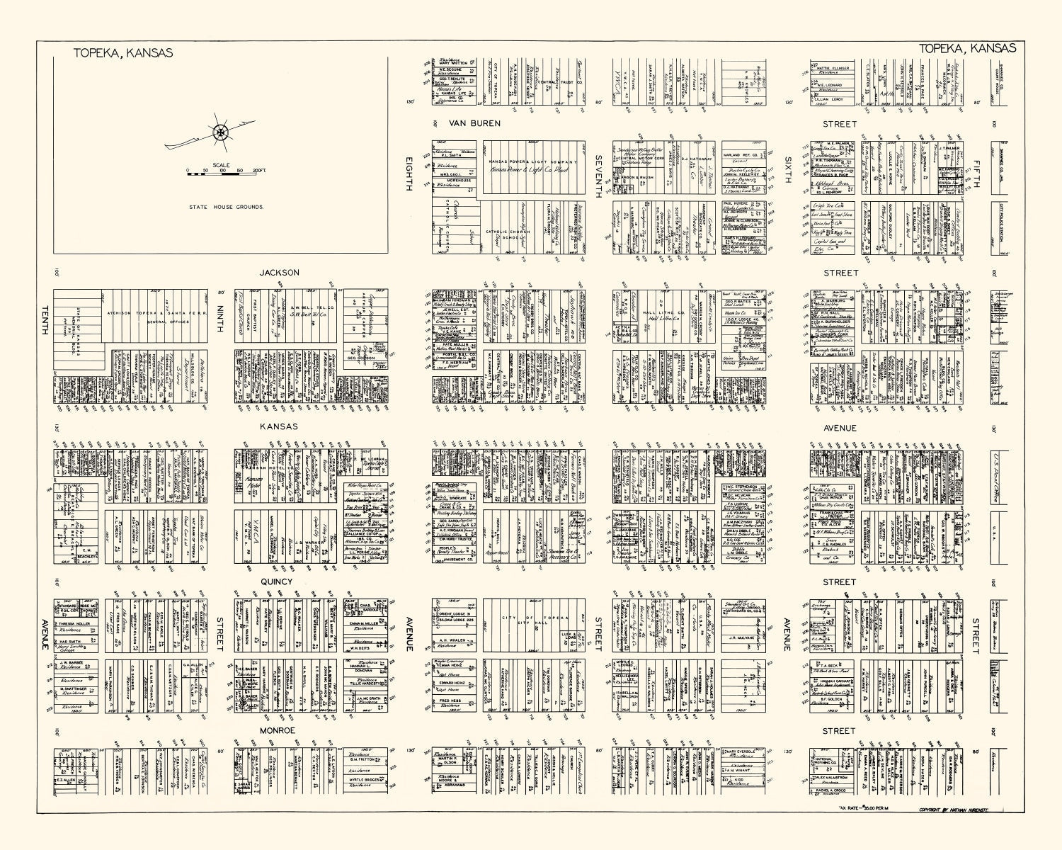 Vintage Map of Topeka, KS Business Section 1929