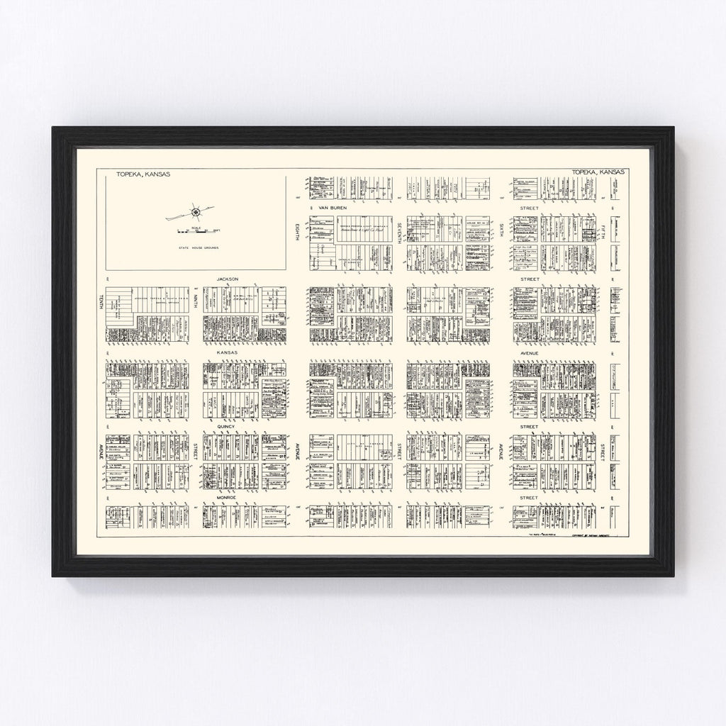 Vintage Map of Topeka, KS Business Section 1929