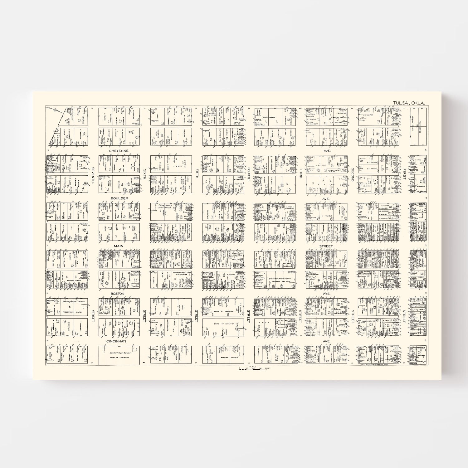 Vintage Map of Tulsa, OK Business Section 1928