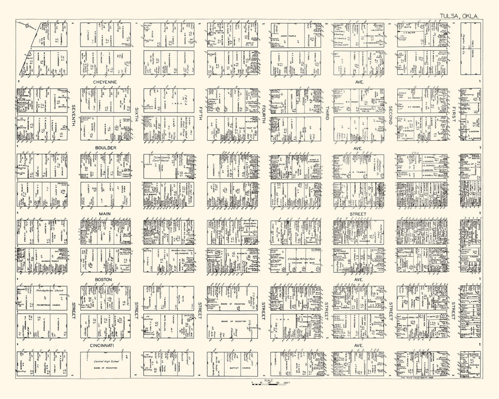 Vintage Map of Tulsa, OK Business Section 1928
