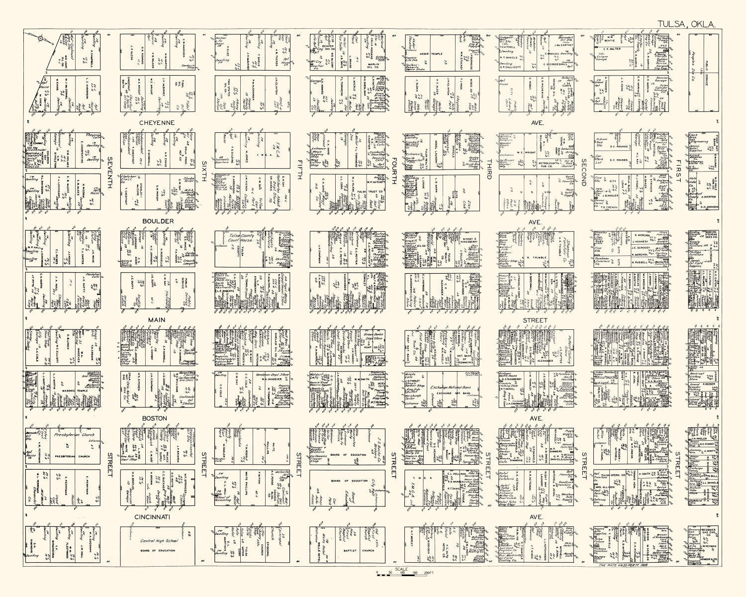 Vintage Map of Tulsa, OK Business Section 1928