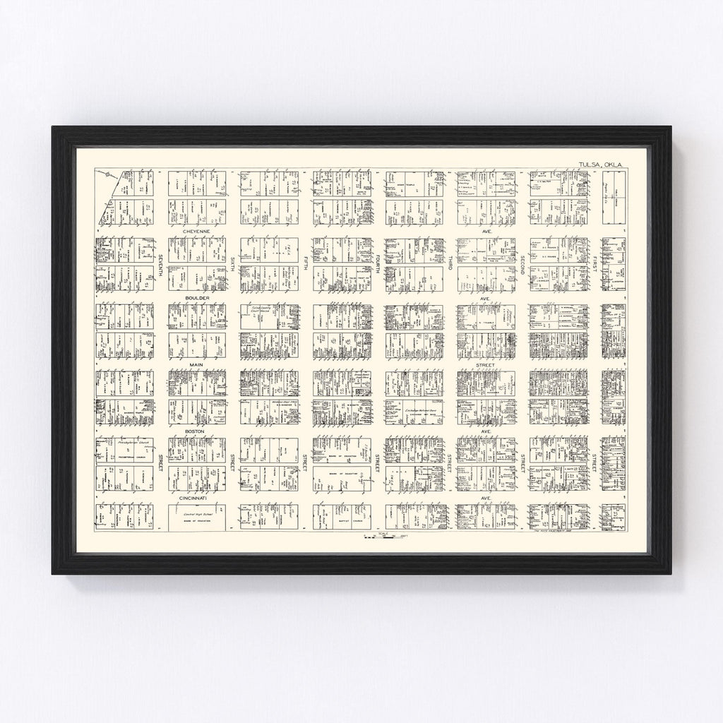 Vintage Map of Tulsa, OK Business Section 1928