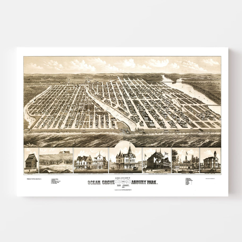 Vintage Map of Ocean Grove, New Jersey 1881