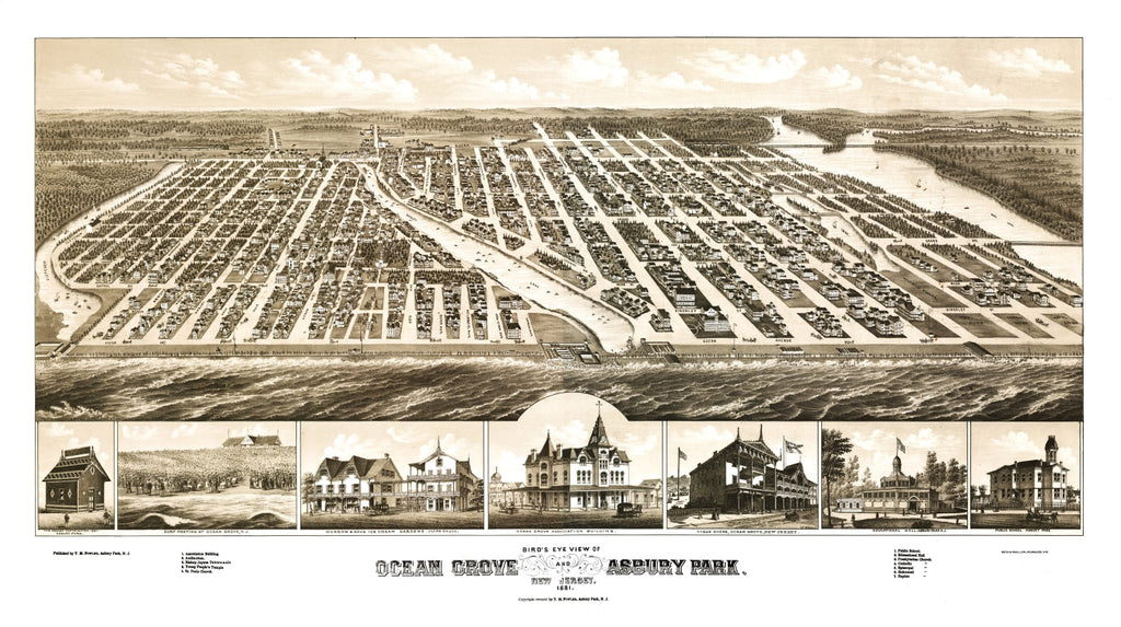 Vintage Map of Ocean Grove, New Jersey 1881