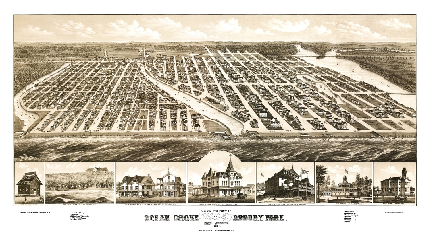 Vintage Map of Ocean Grove, New Jersey 1881