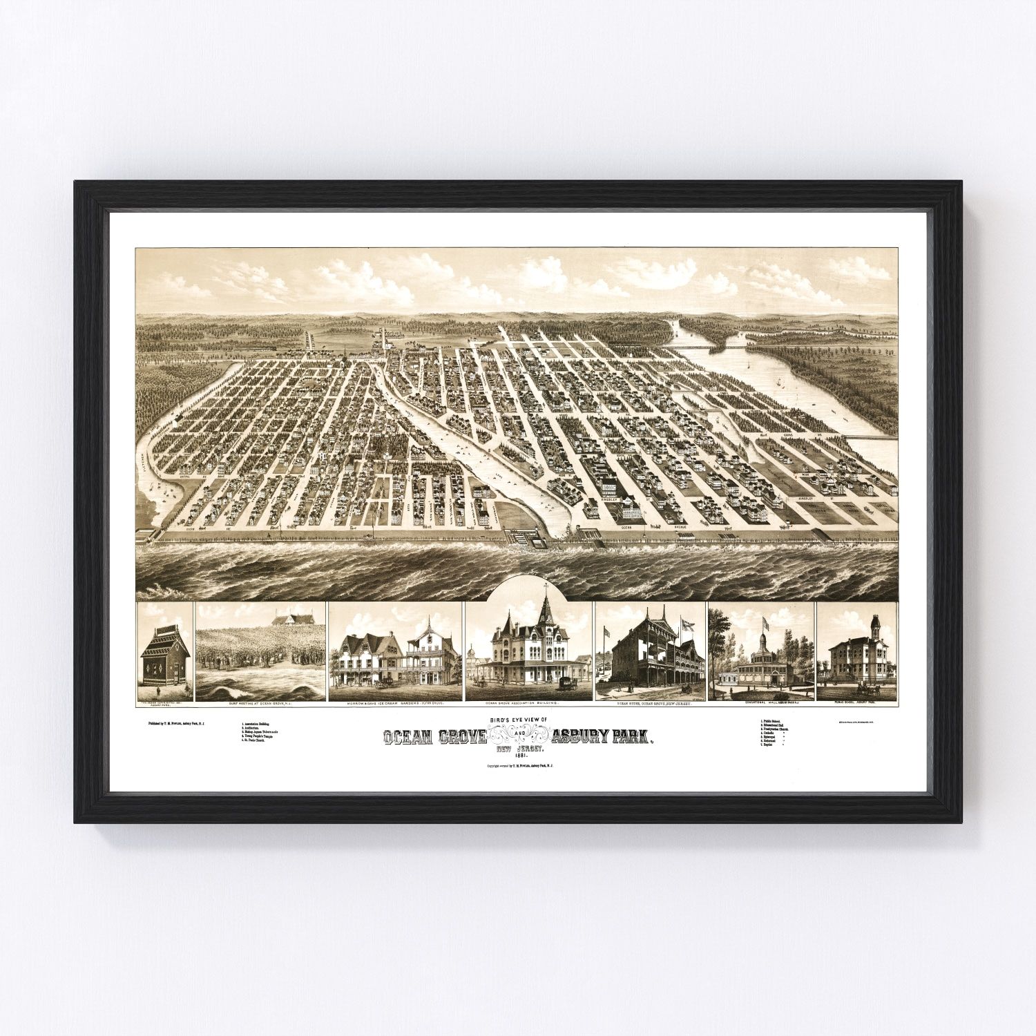 Vintage Map of Ocean Grove, New Jersey 1881