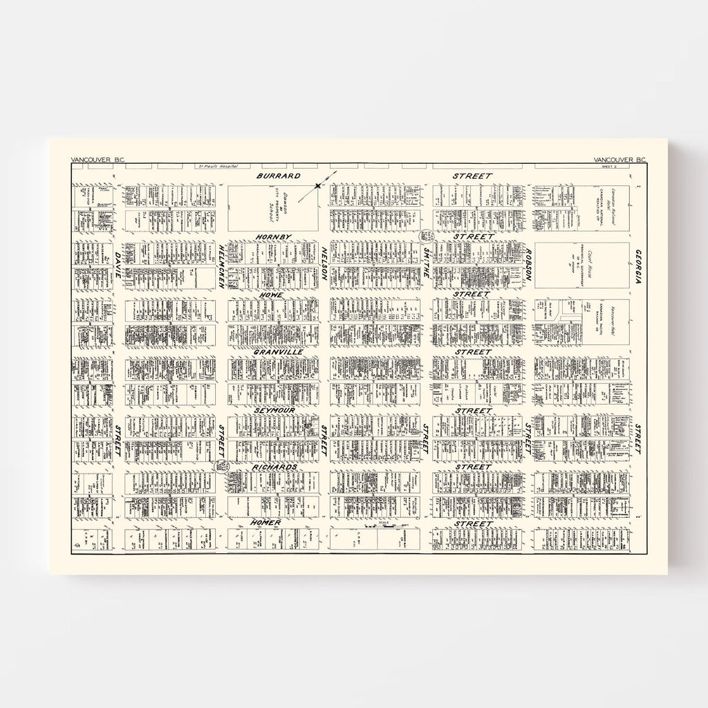 Vintage Map of Vancouver, Canada 1929
