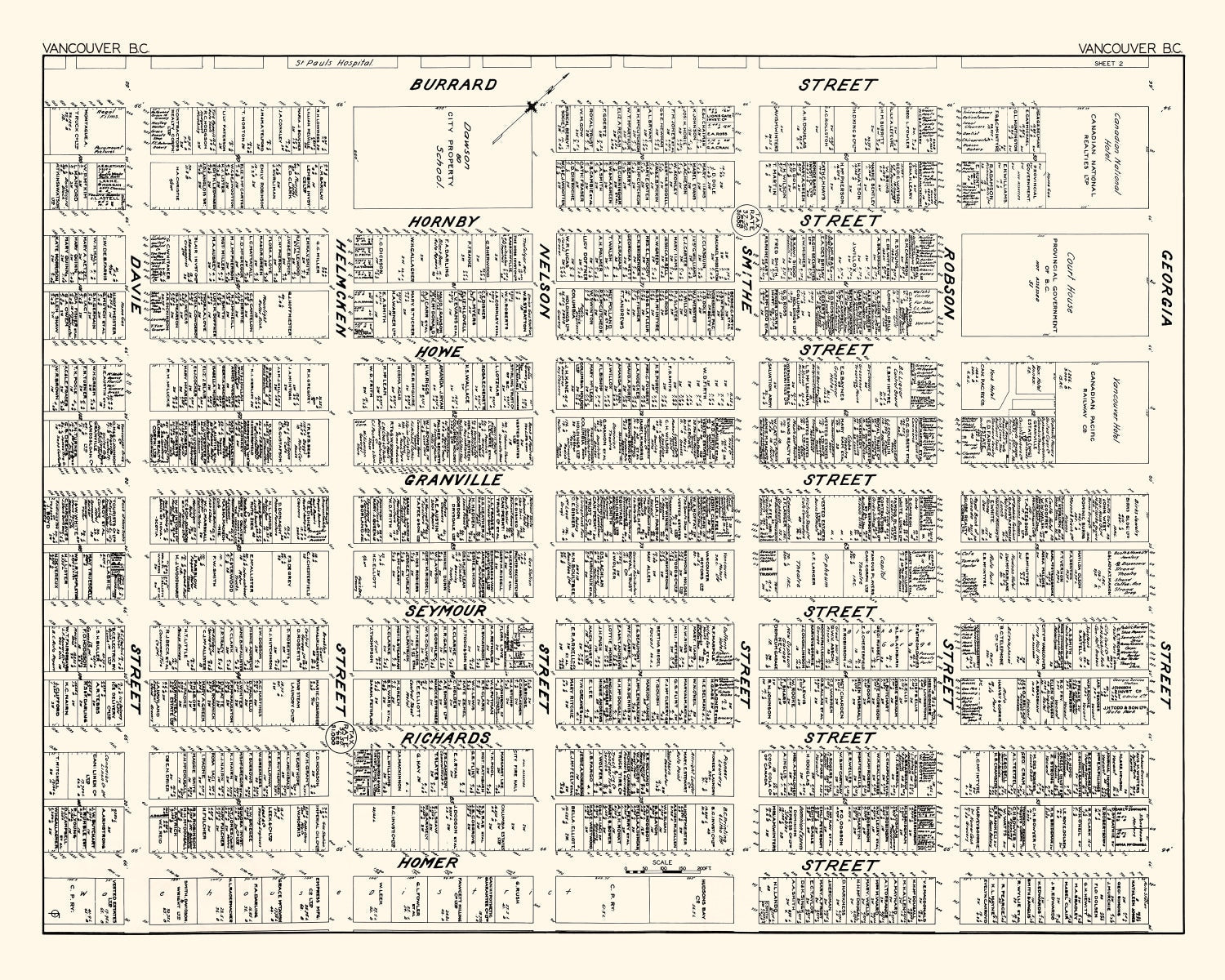 Vintage Map of Vancouver, Canada 1929