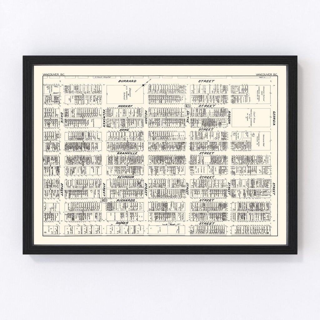 Vintage Map of Vancouver, Canada 1929