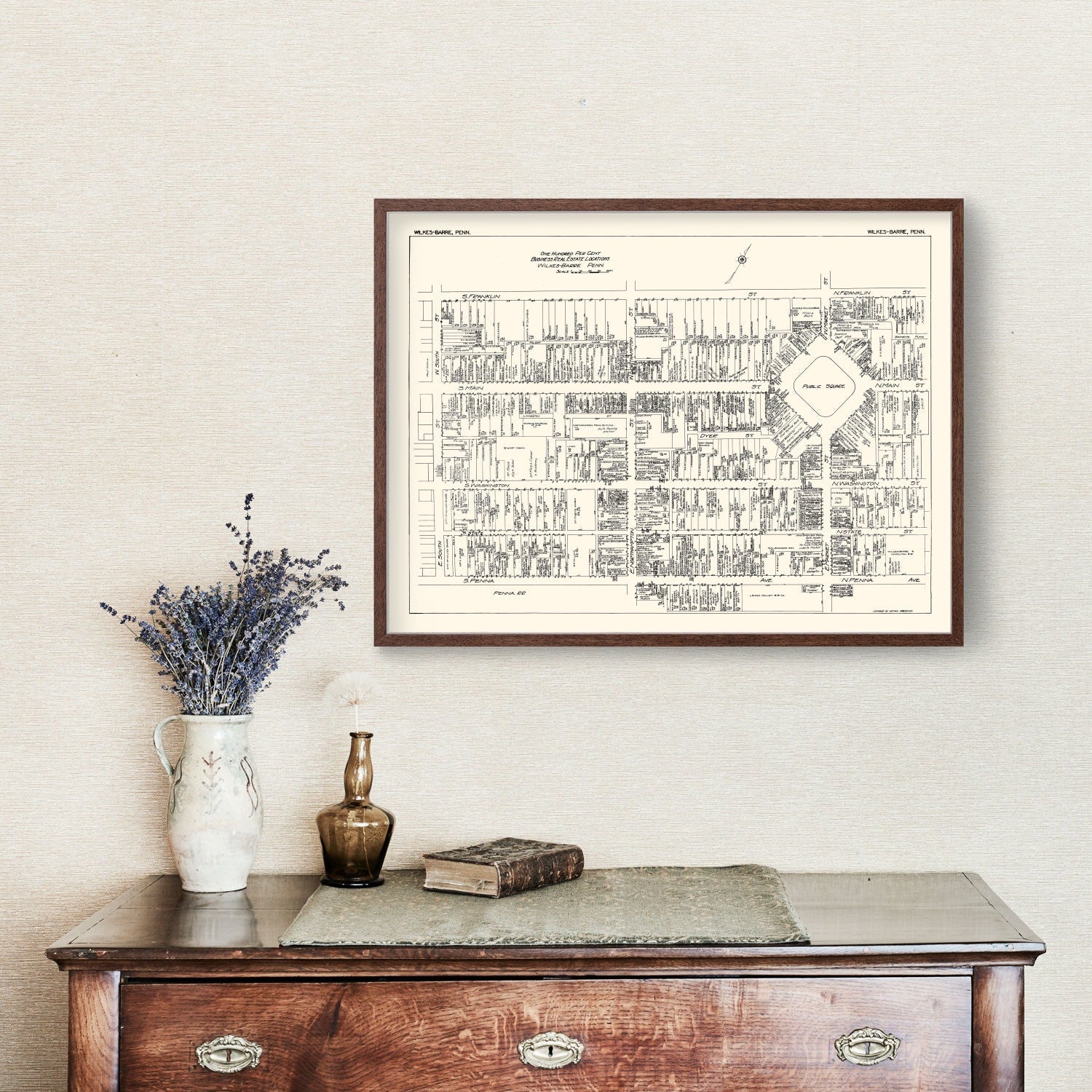 Vintage Map of Wilkes-Barre, PA Business Section 1929