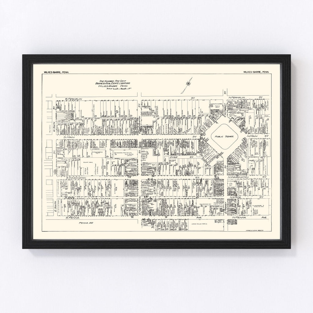 Vintage Map of Wilkes-Barre, PA Business Section 1929