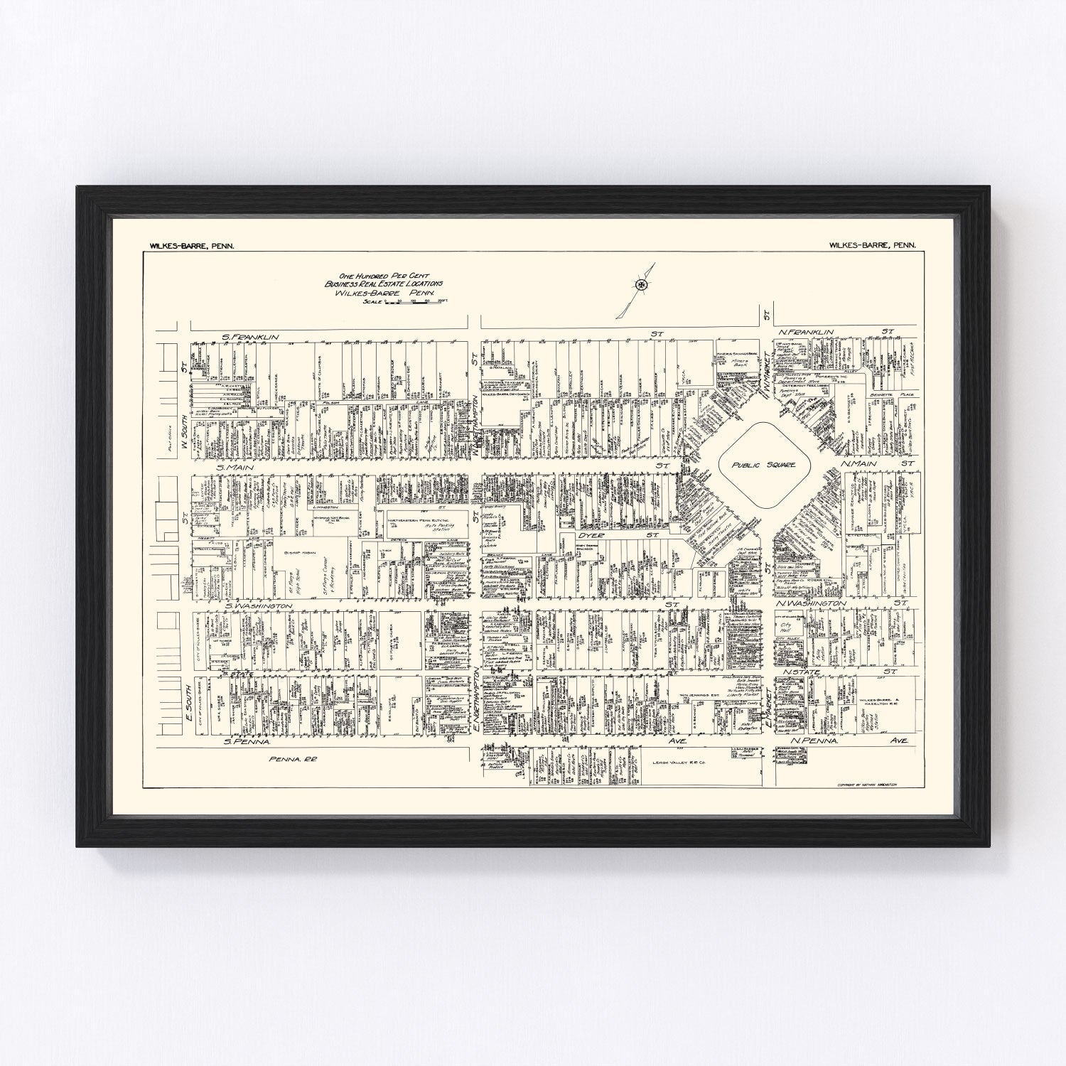 Vintage Map of Wilkes-Barre, PA Business Section 1929