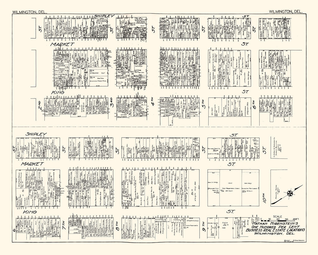 Vintage Map of Wilmington, DE Business Section 1929