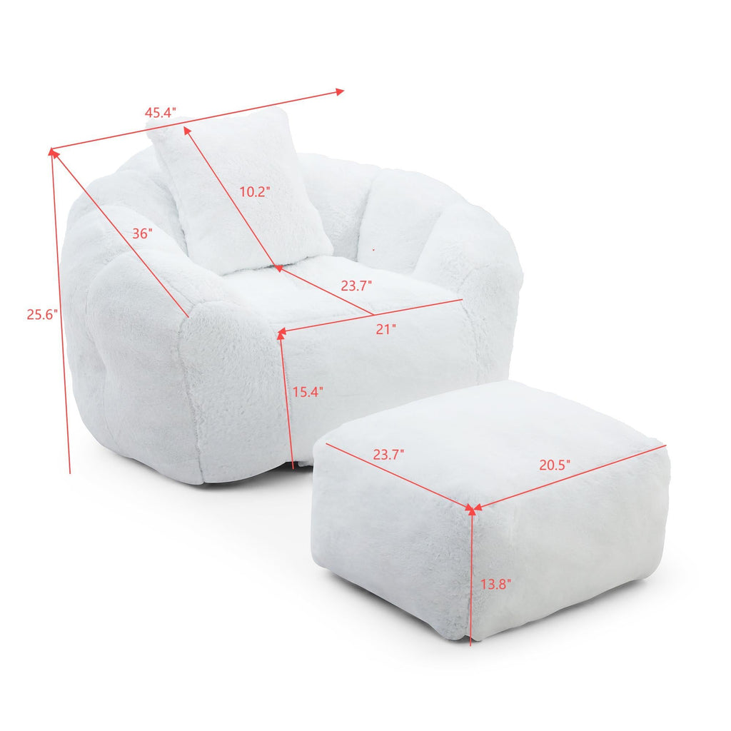 Giant Bean Bag Chair withFootstool, Oversized Bean Bag  for Adults and Kids, Faux Fur Shell-Shaped Large Chair with Filler, Stuffed Big Accent Sofa,  Floor Sofa for Gaming,Reading Living Room Bedroom