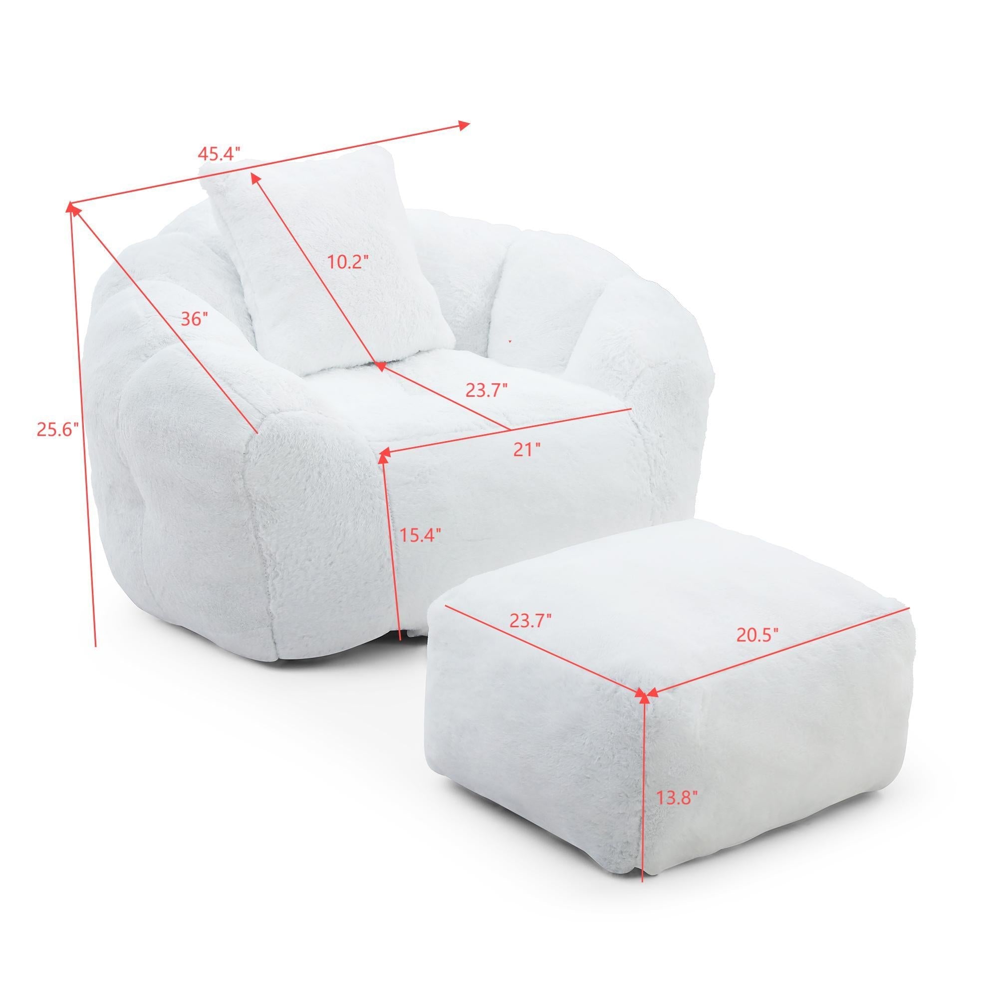 Giant Bean Bag Chair withFootstool, Oversized Bean Bag  for Adults and Kids, Faux Fur Shell-Shaped Large Chair with Filler, Stuffed Big Accent Sofa,  Floor Sofa for Gaming,Reading Living Room Bedroom