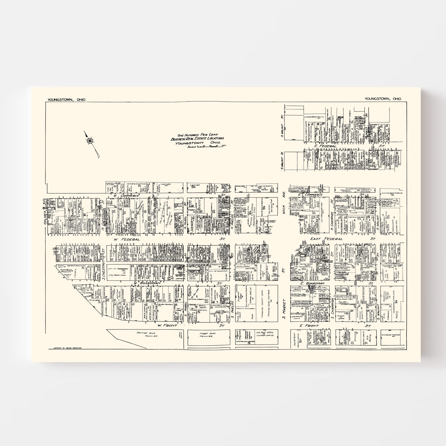 Vintage Map of Youngstown, OH Business Section 1929