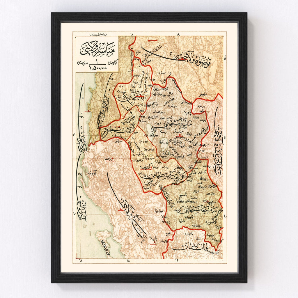 Vintage Map of Manastir Region, 1909